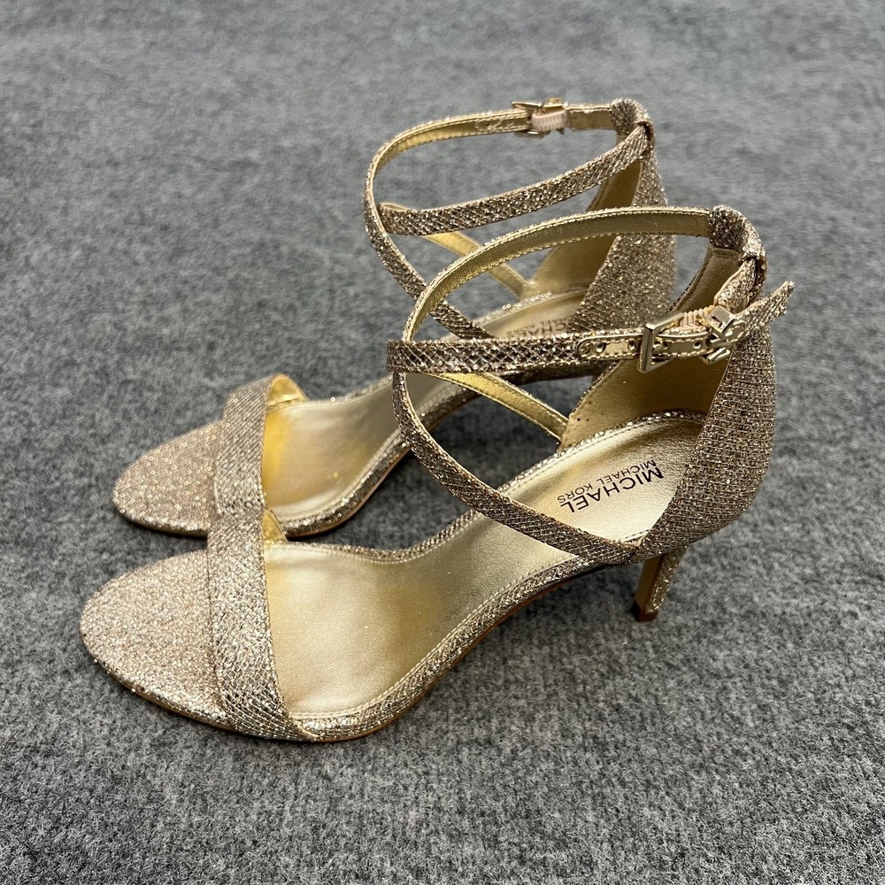 Michael Kors Ava Mid Sandal – Sand Gold Glitter Size 7
